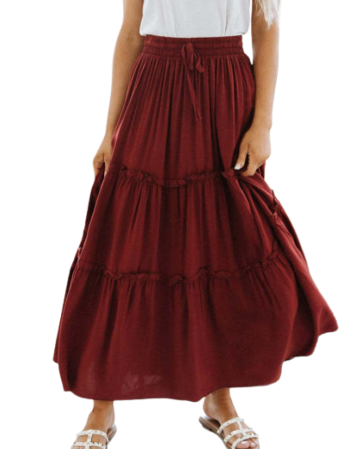 SHOPIQAT Elastic Waist Stitching Large Swing Midi Skirt - Premium from shopiqat - Just $7.500! Shop now at shopiqat